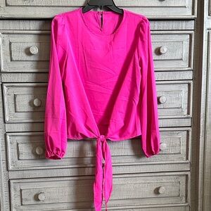 Women’s Long Sleeve Tie-Front Top - Hot Pink